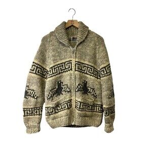 Vintage Longhouse Wool Cowichan Sweater Big Lebowski Thunderbird Zip Jacket Med